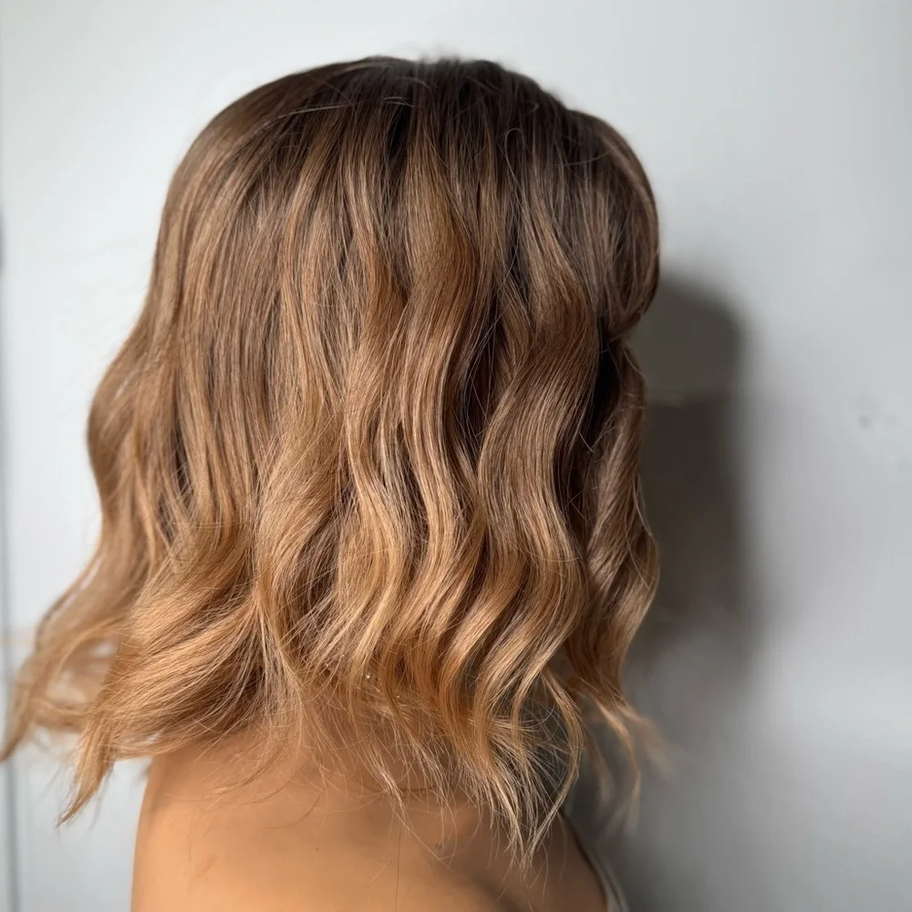 Mocha Brown Wavy Synthetic Wig with Bangs | Shoulder Length | Natural Part